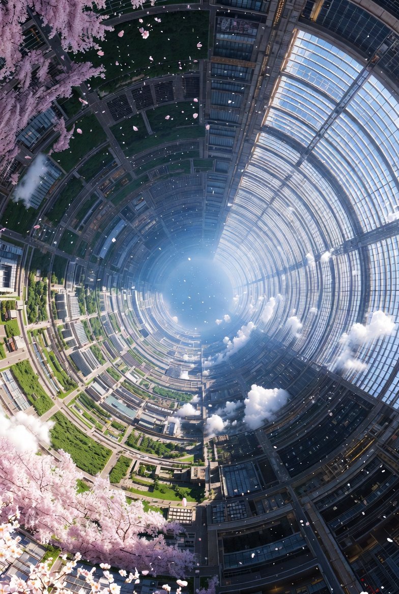 Cherry Blossom Space Colony Illustration Prompt