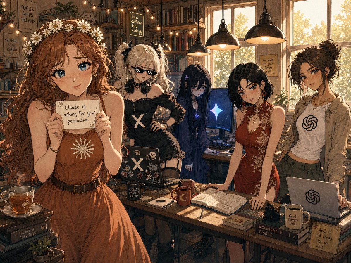 女性动漫插画工作室咖啡馆优雅