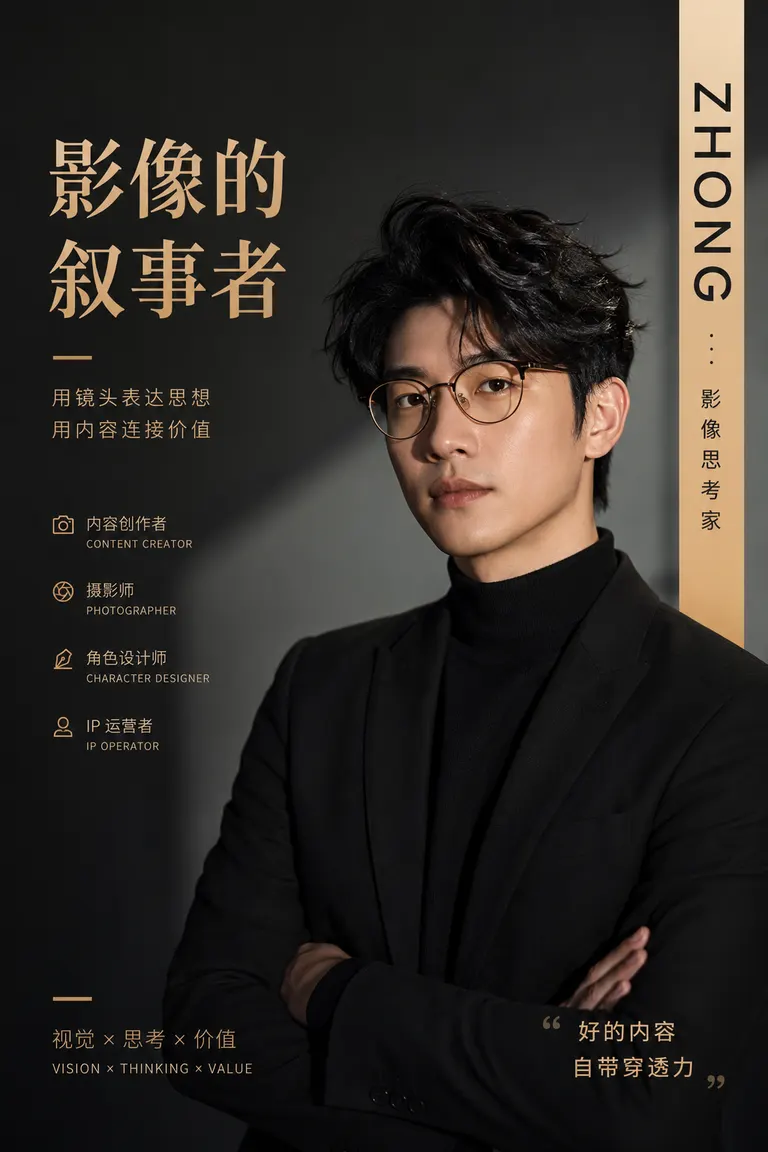 人像写真与角色一致性视觉导演 · 角色海报 知识博主专业头像