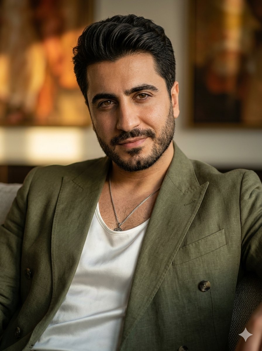 High-end editorial portrait of a mature man