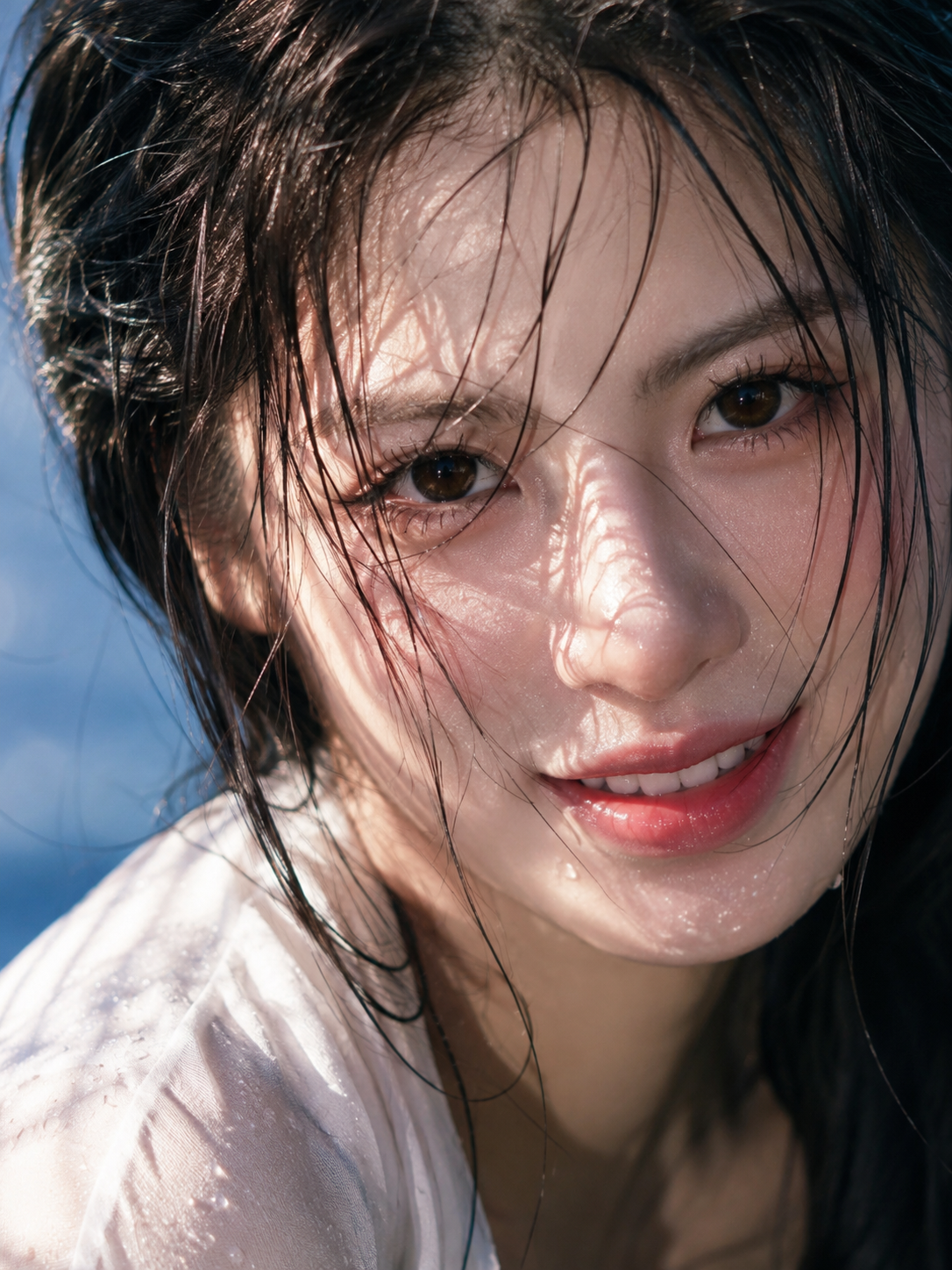 这是一张极具电影感的超近特写写实肖像,描绘了一位二十出头的年…
