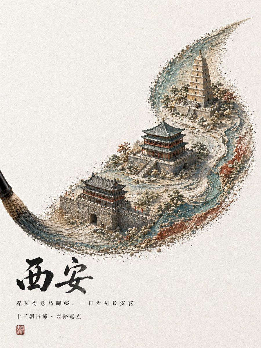 建筑海报3D城市山优雅