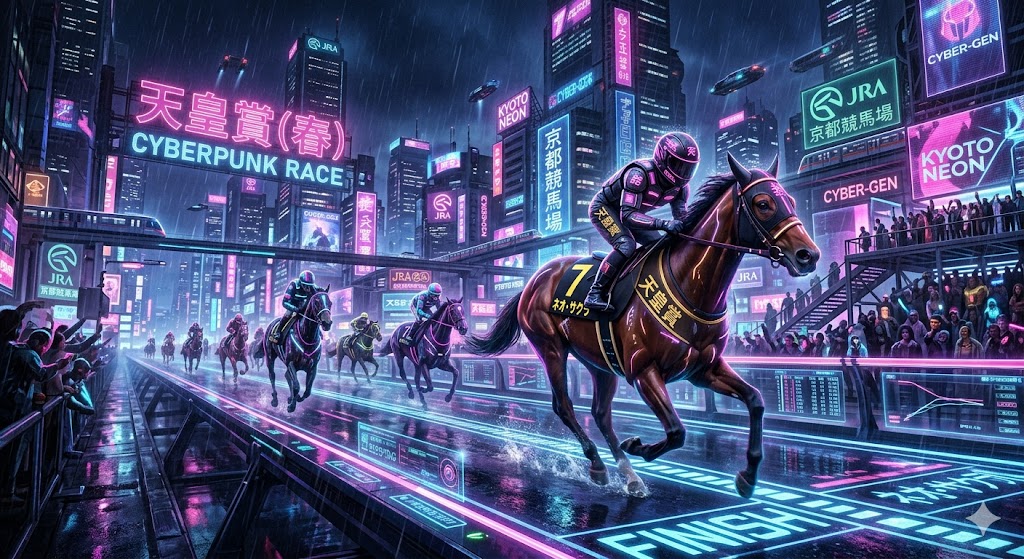Cyberpunk Horse Racing Illustration