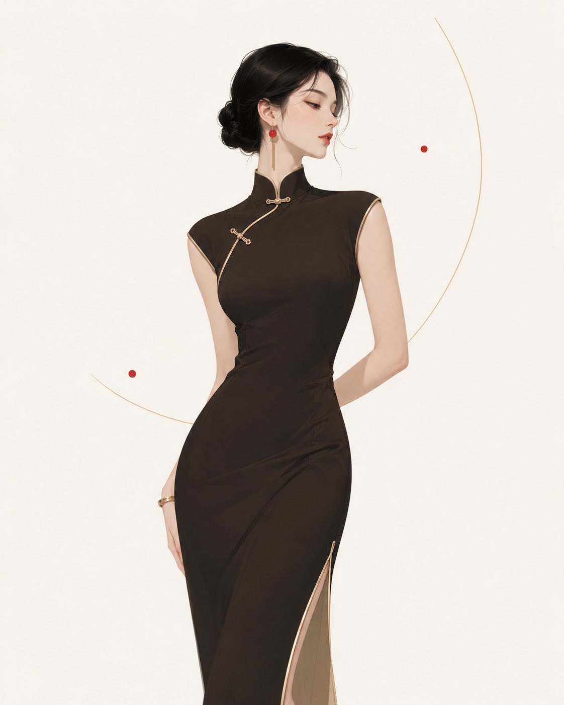 东方优雅极简改良旗袍女性插画