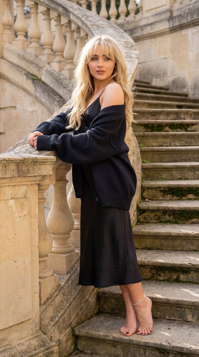 Sabrina Carpenter Neoclassical Stone Staircase Portrait