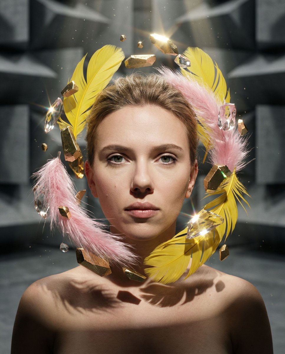 Surreal Portrait with Floating Elements