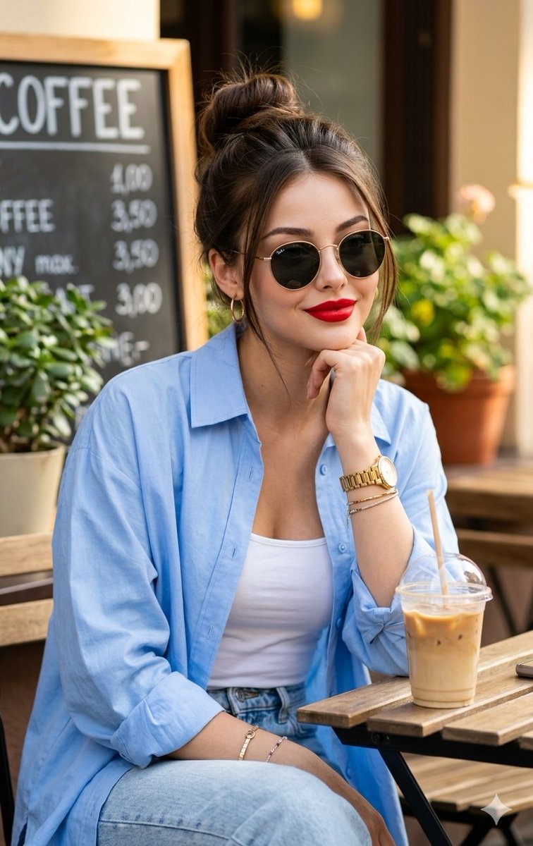 Asian Woman at Outdoor Cafe