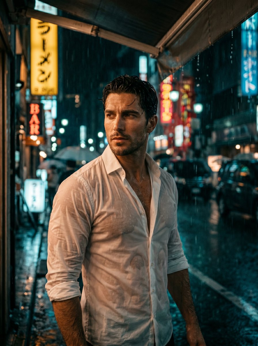 Rainy Night Cinematic Masculine Portrait