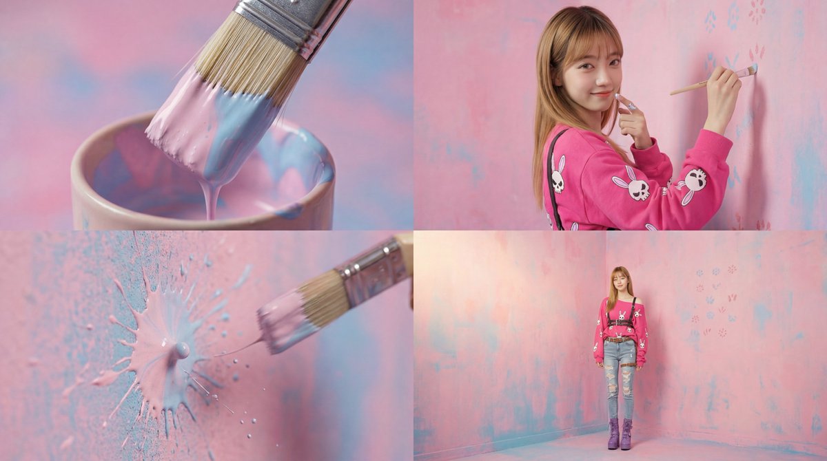 Cinematic 4-Cut Video Prompt of Woman Painting