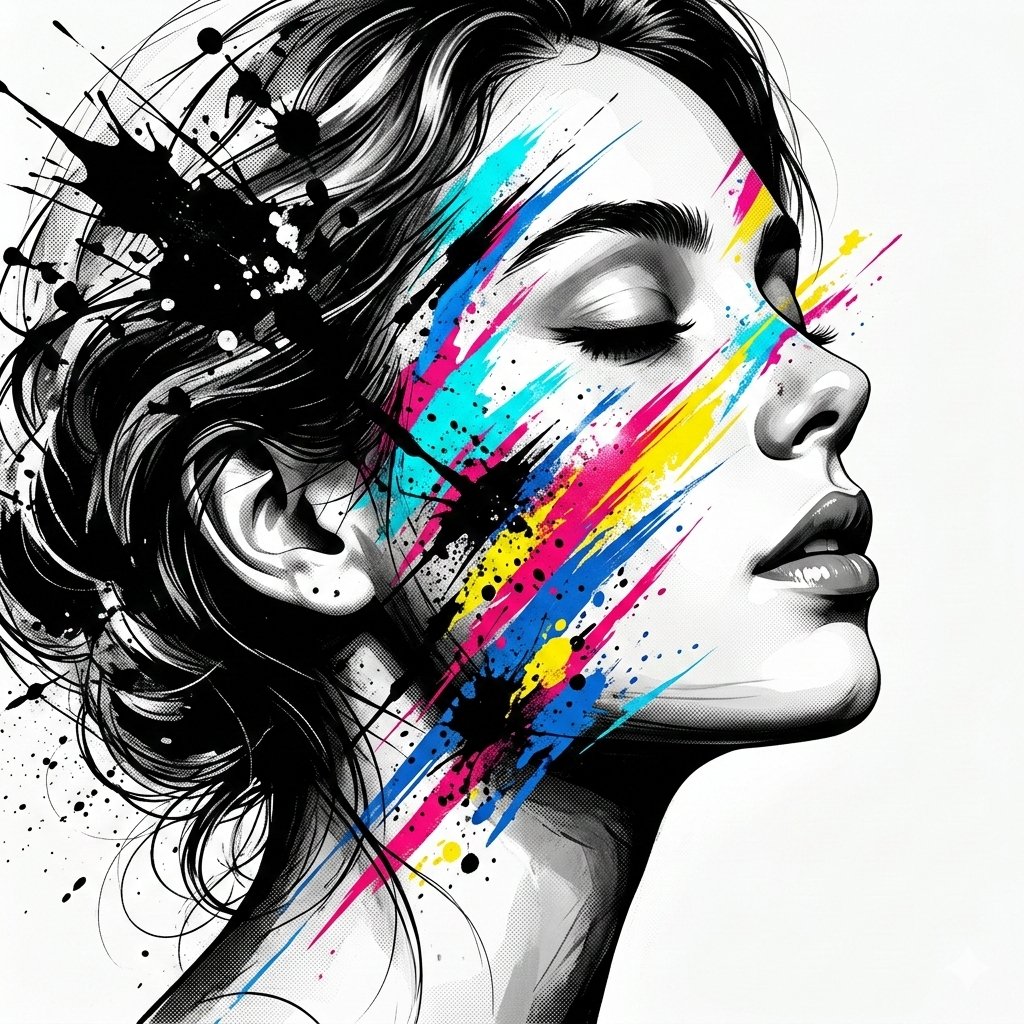 High-Contrast Abstract Mixed Media Portrait Prompt