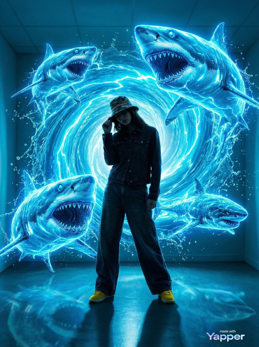 Urban Fantasy Summoning Scene with Liquid Sharks