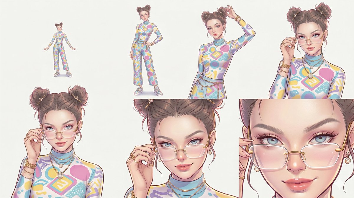 Reference Character Posing Grid Study Prompt