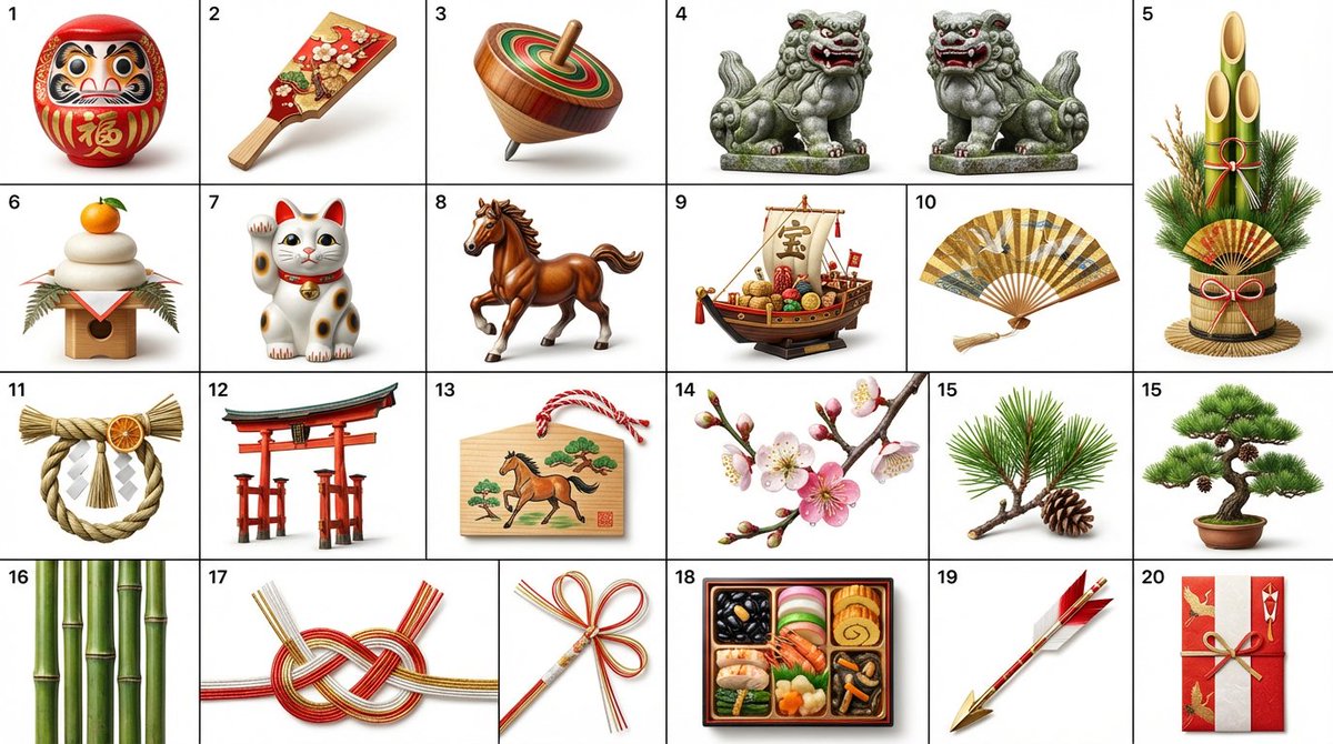 Japanese New Year Kirie-Style Icon Set Generation