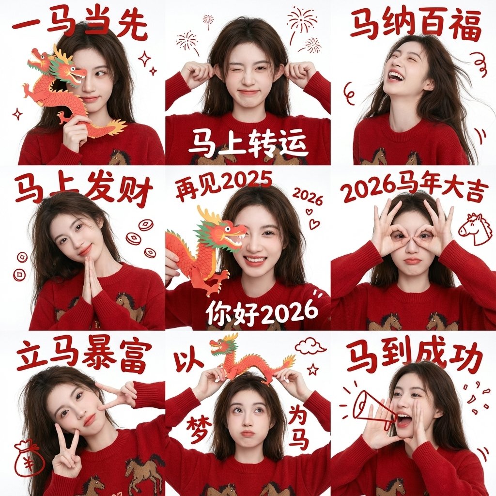 色彩重点: 中国红(服装 + 文字)