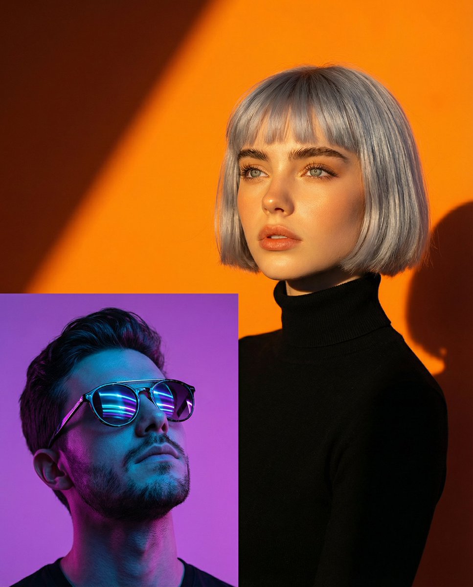 Two Dramatic Portraits: Neon Man and Golden Hour Woman