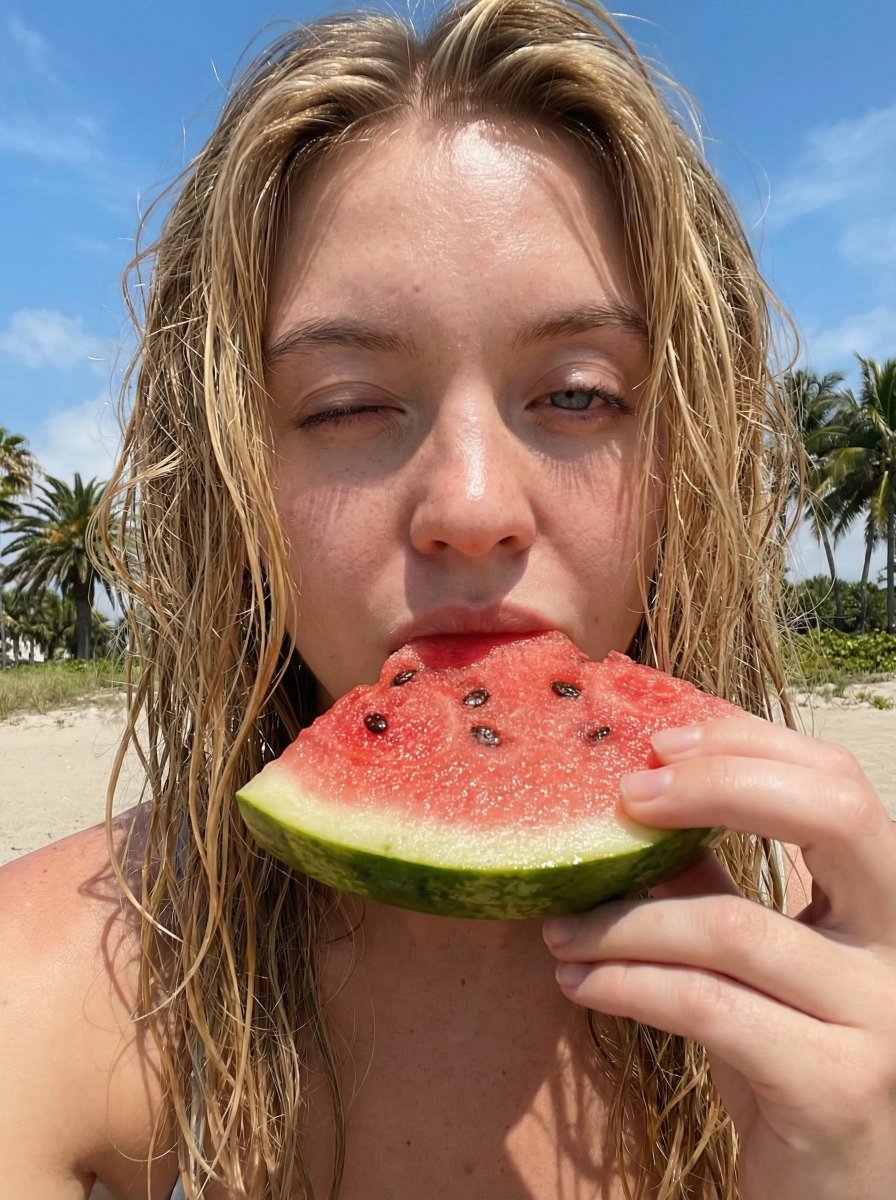 Outdoor Summer Watermelon Selfie (Detailed JSON)