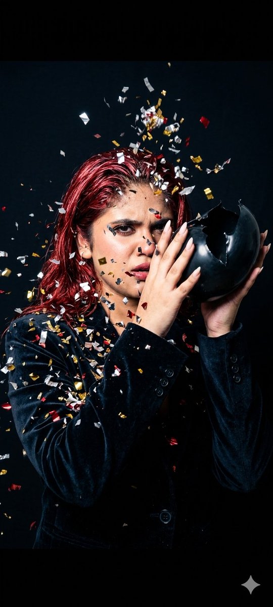 Fashion Editorial Balloon Explosion Portrait