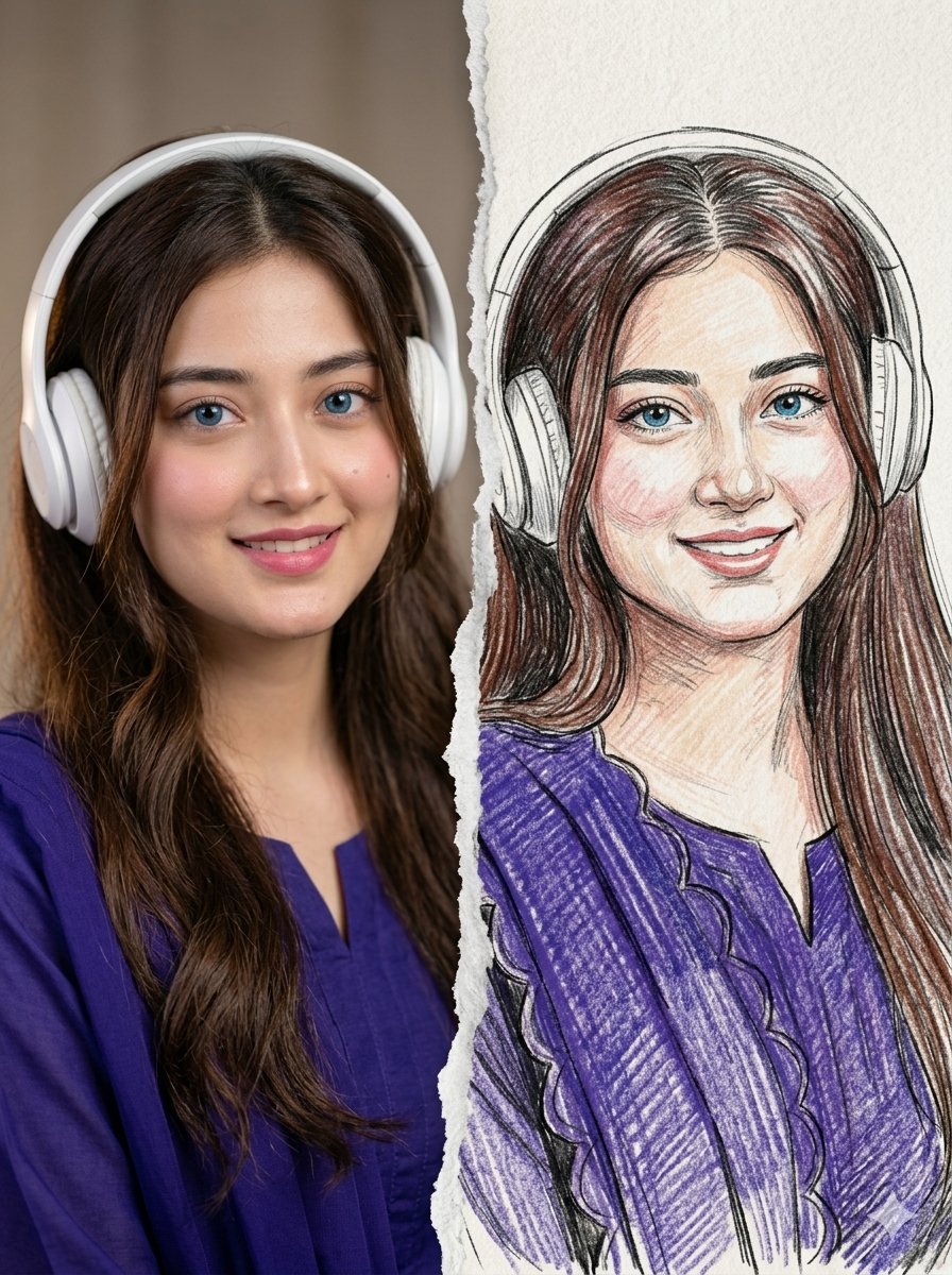 Split Photo and Sketch Portrait Effect