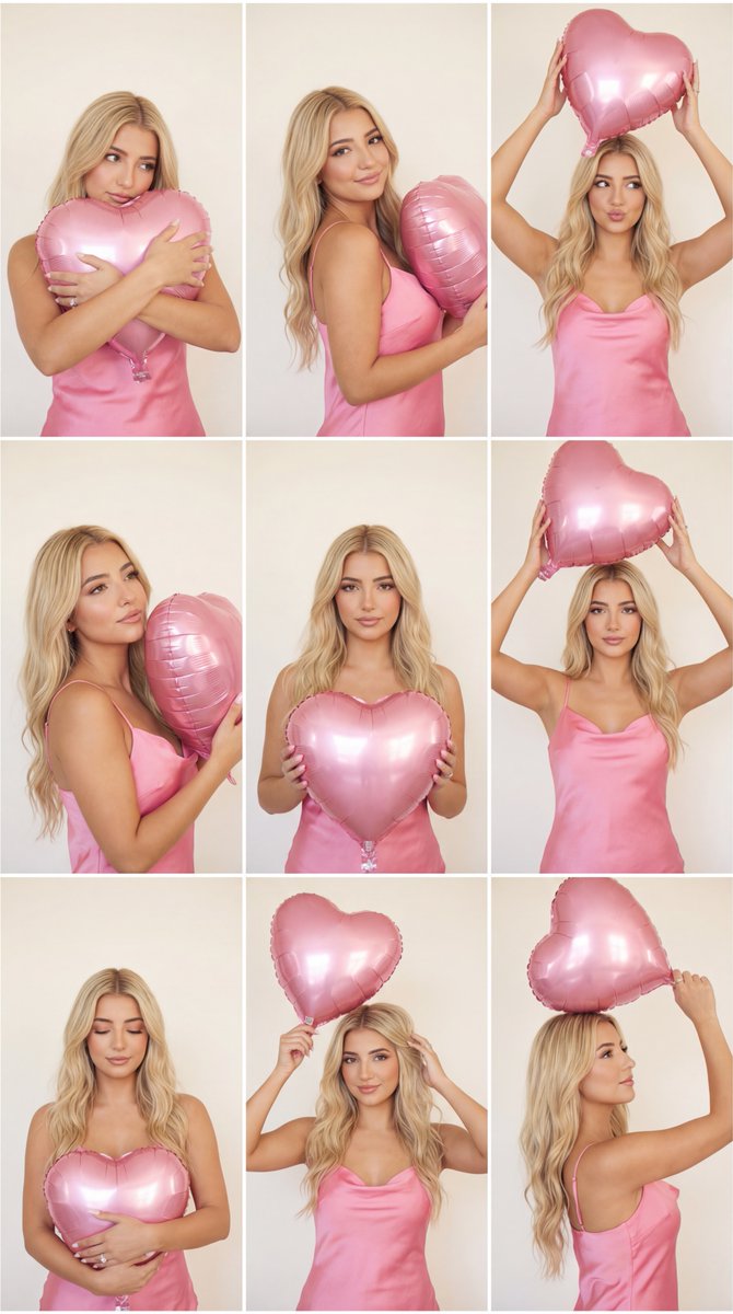 3x3 Editorial Grid with Pink Heart Balloon and Identity Lock