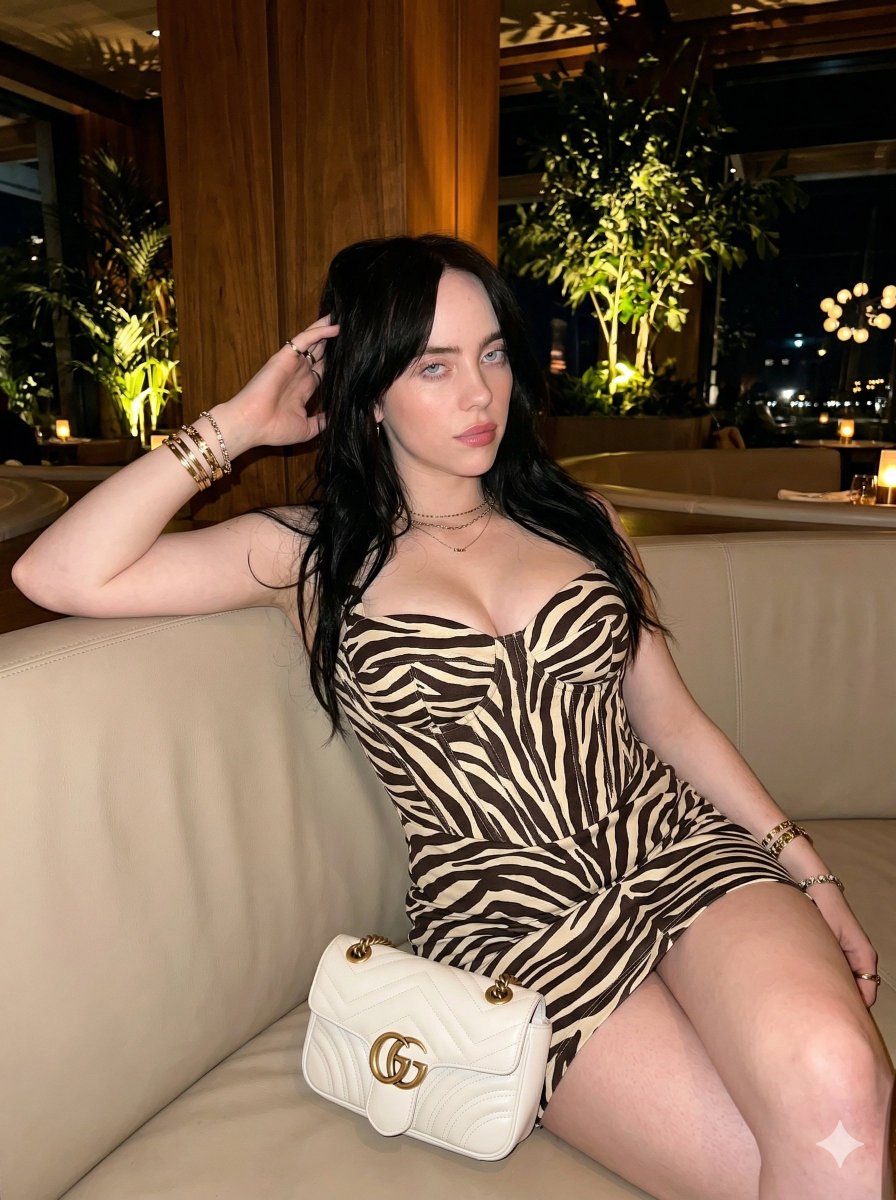 Elegant Night Lounge Portrait with Zebra Print Dress