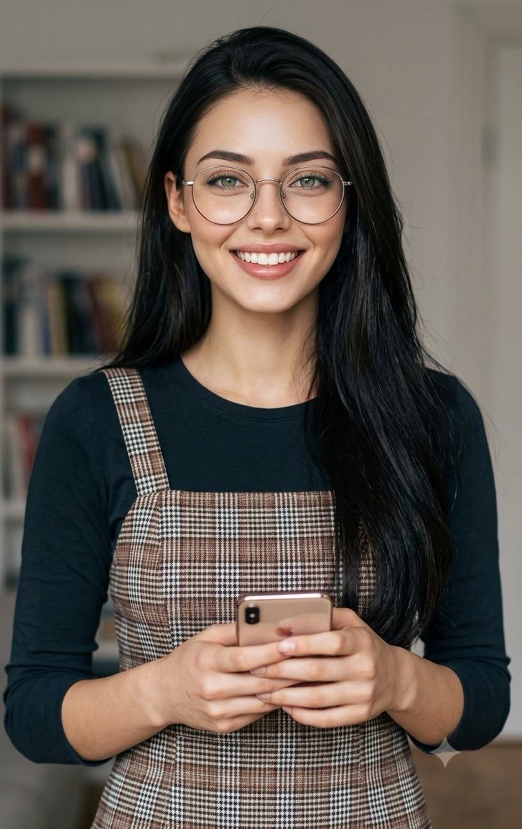 Cozy Indoor Portrait with Plaid Pinafore