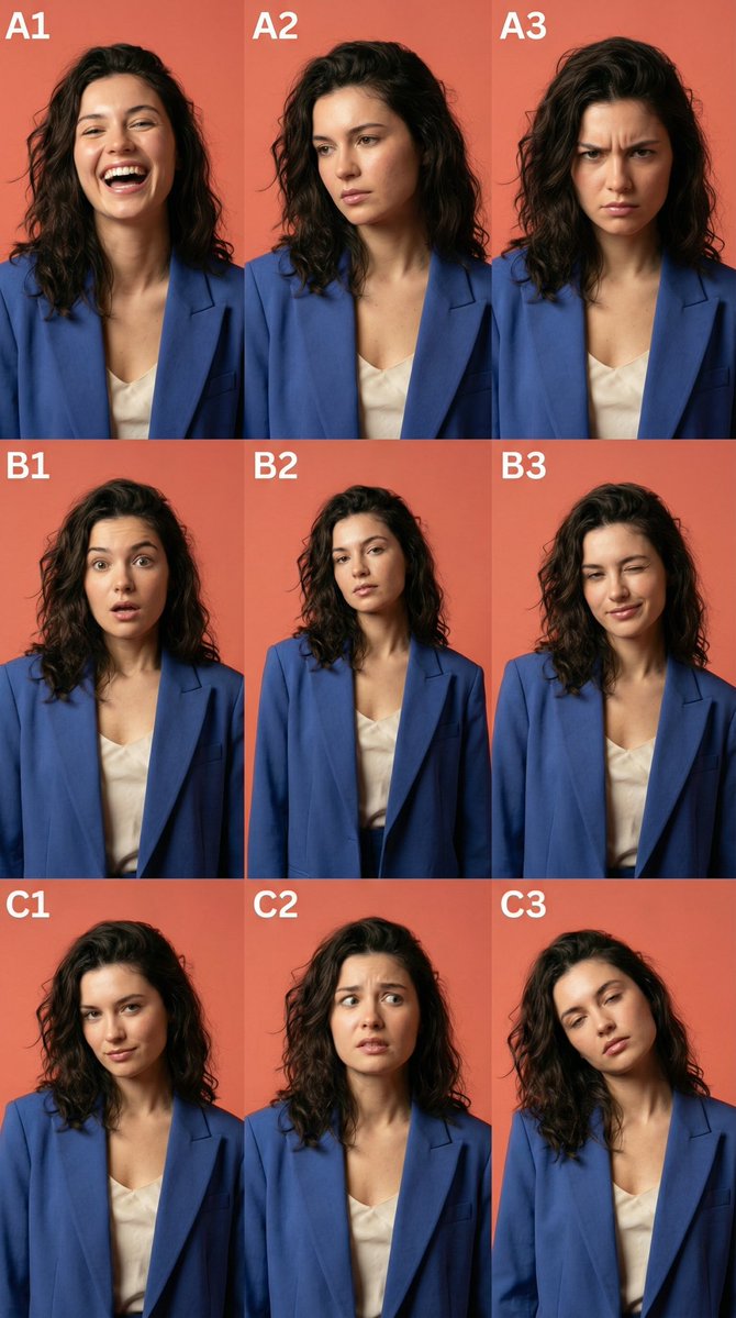 3x3 Character Emotional Expression Grid Prompt