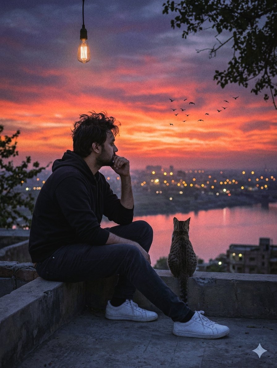 Melancholic Rooftop City Sunset