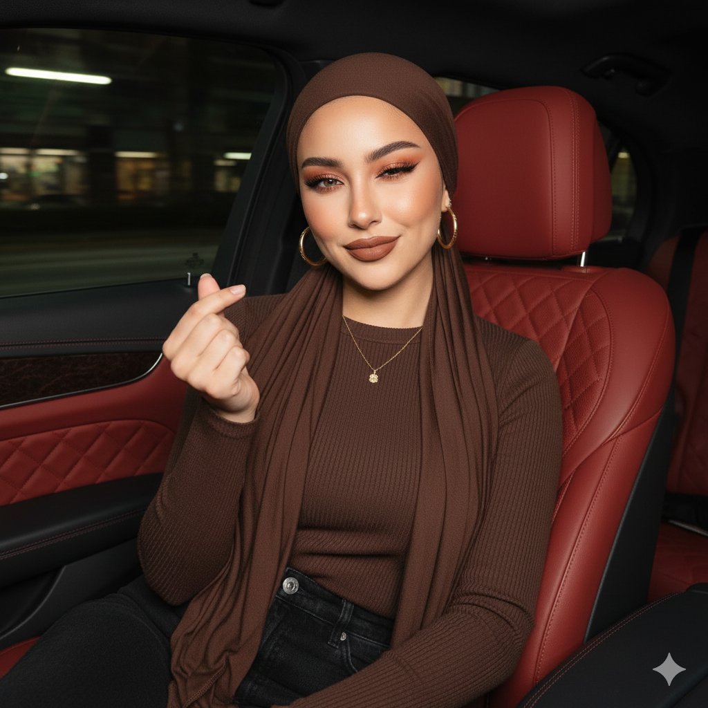 Luxury Car Hijab Portrait with Finger Heart