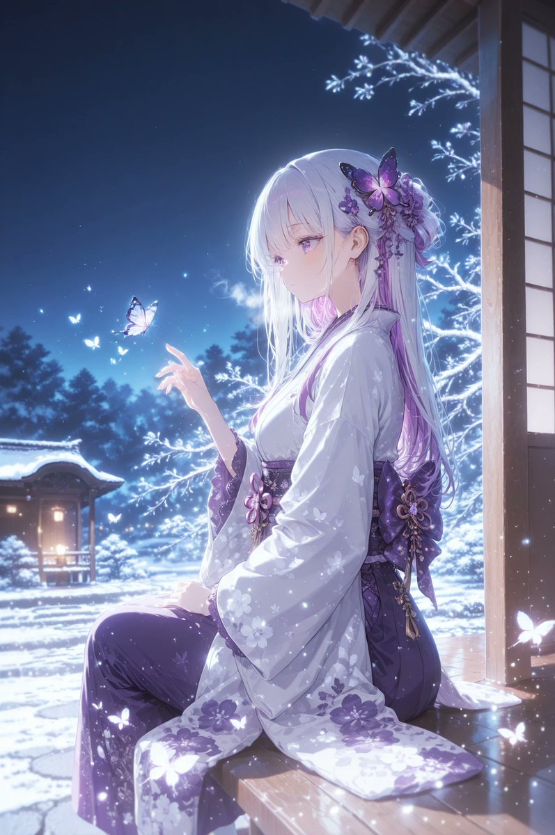 角色动漫插画雪夜景优雅