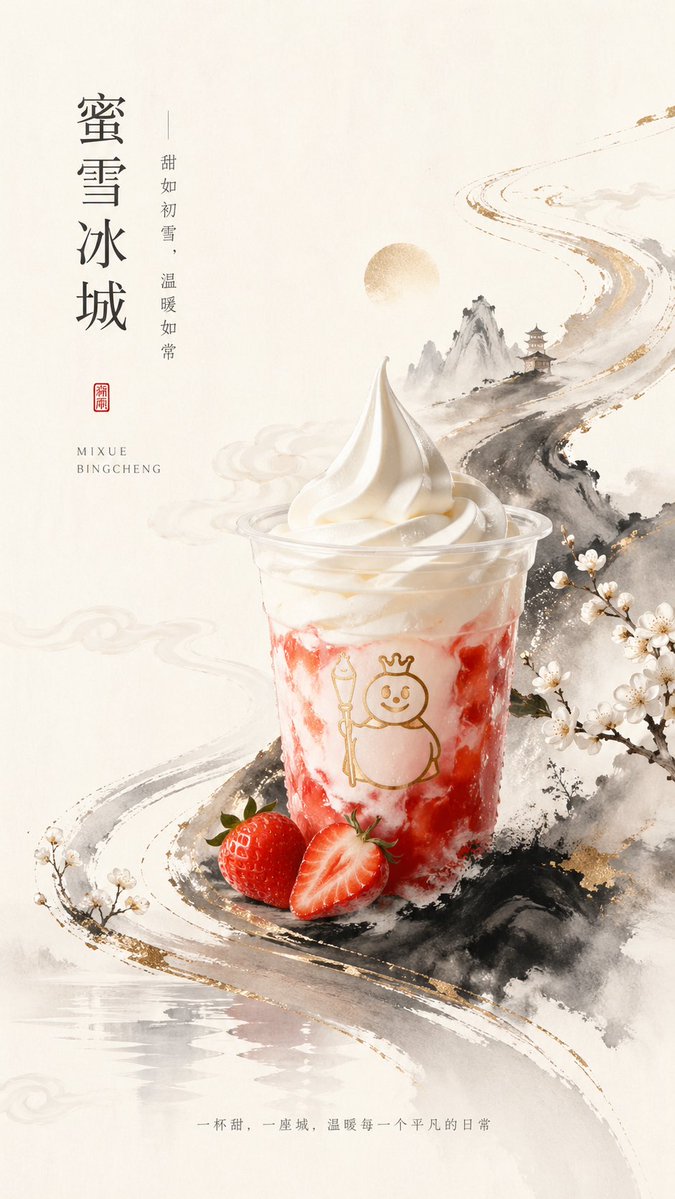 新中式冰淇淋饮品海报
