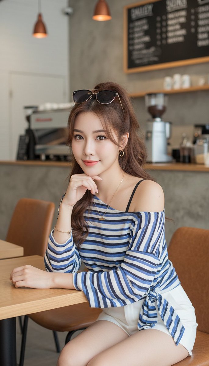 Stylish Woman in Modern Cafe