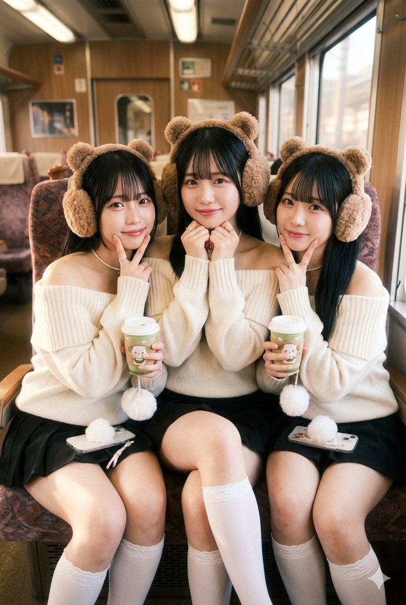 Kawaii Japanese Triplets on a Train