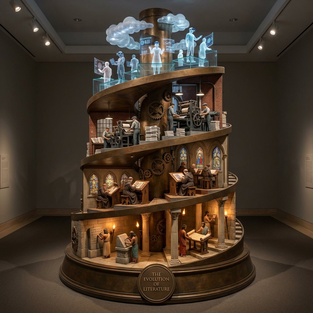 Helical Tower Sculpture Prompt for Visualizing Historical Evolution