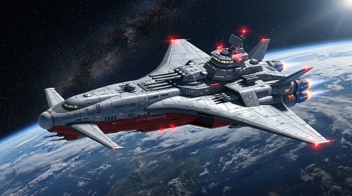 High-Resolution 2.5D Illustration Prompt for Winged Space Battleship