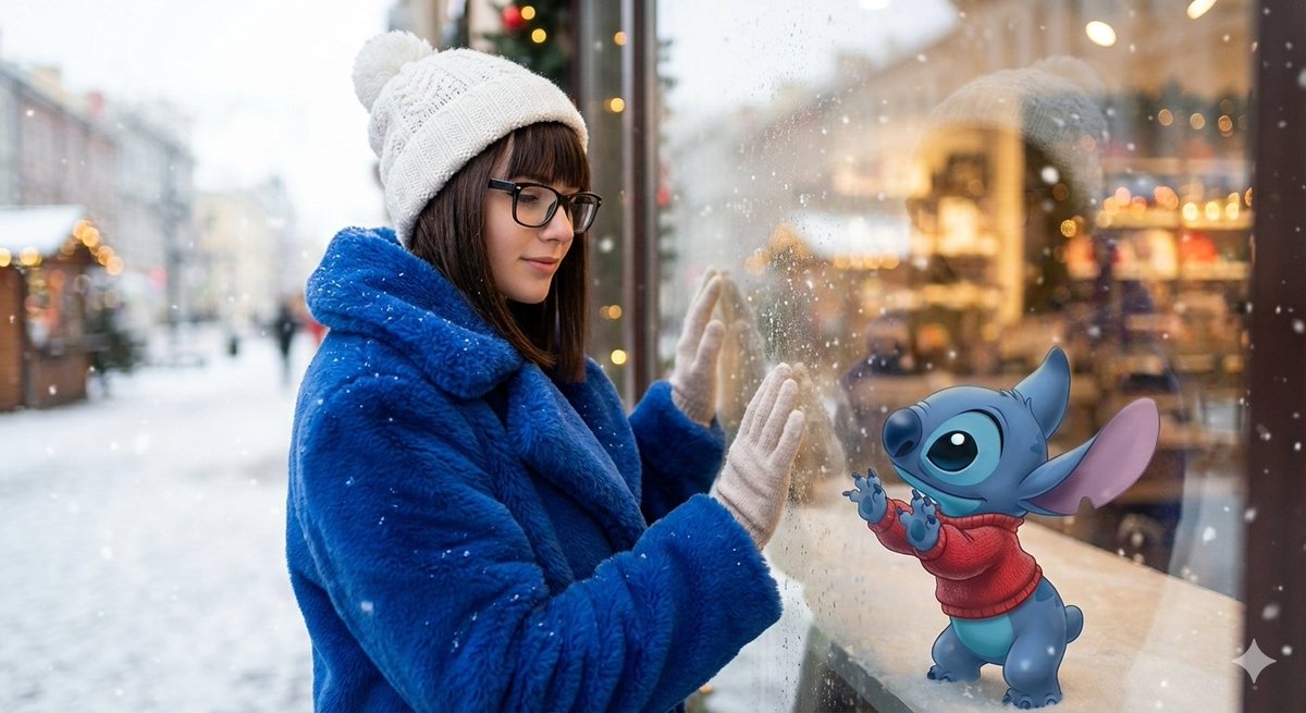 Photorealistic Winter Portrait with Animated Character Interaction