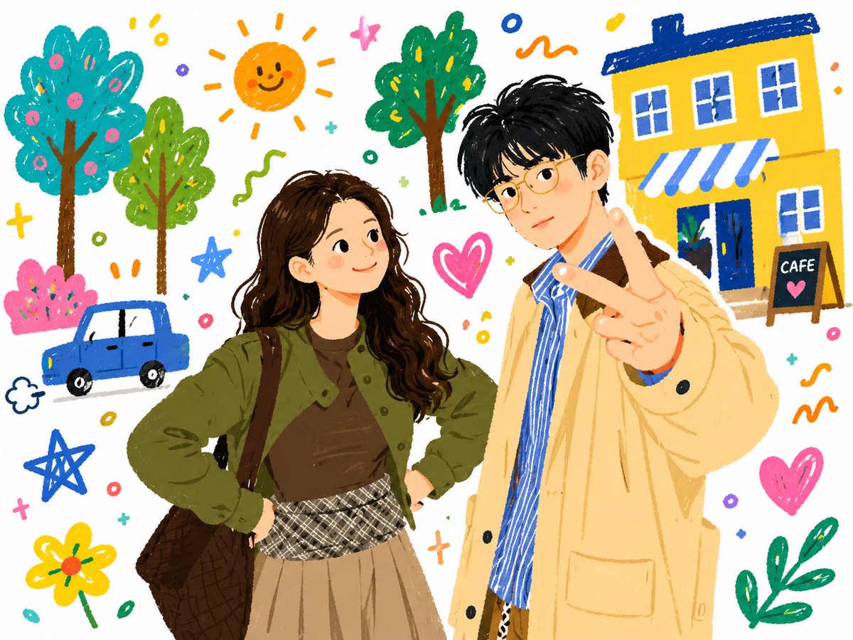 情侣插画涂鸦咖啡馆