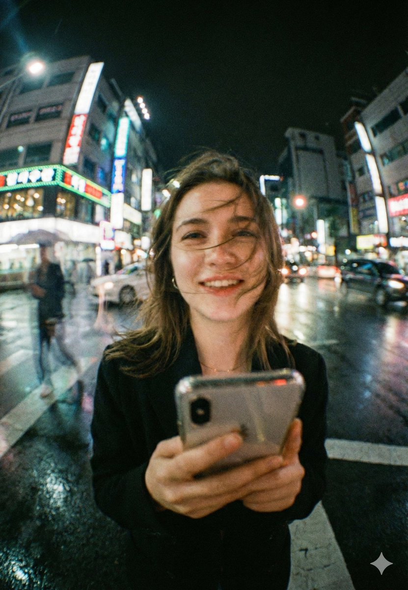 Neon City Night Portrait with Wide-Angle Distortion