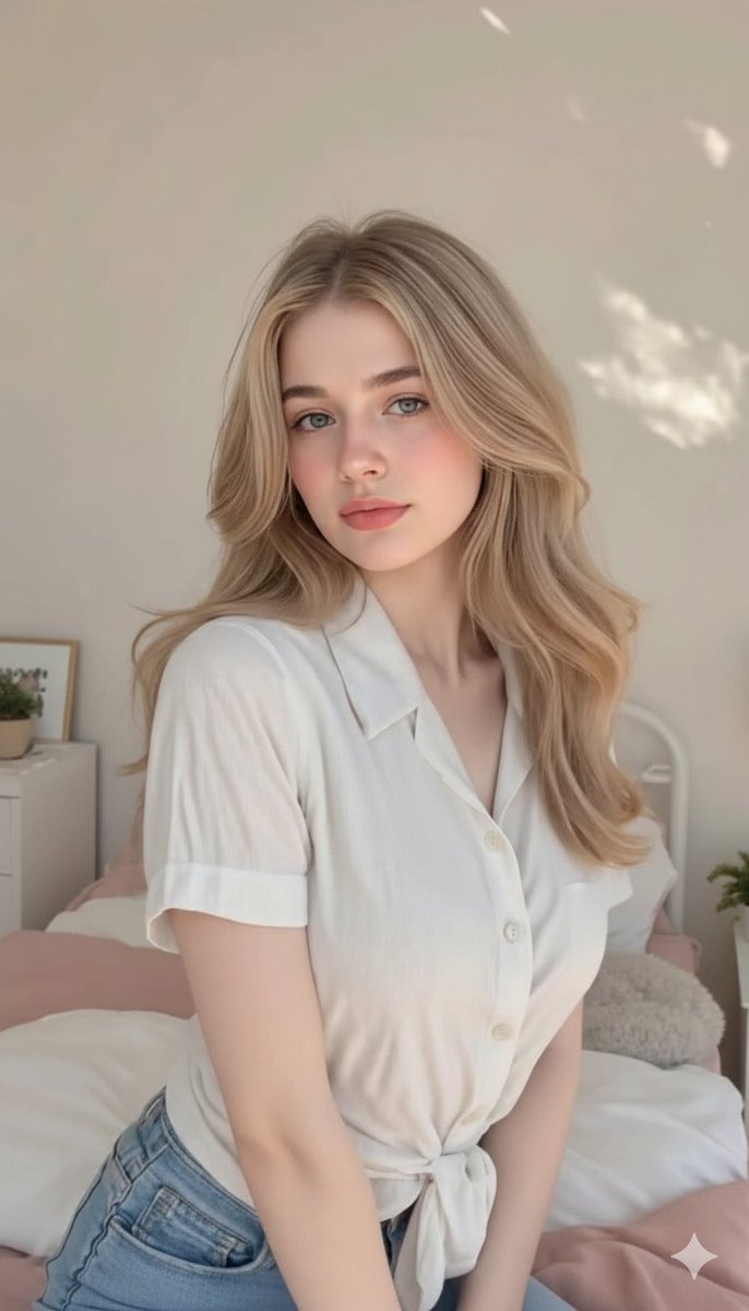 Photorealistic Portrait of a Blonde Woman on a Bed