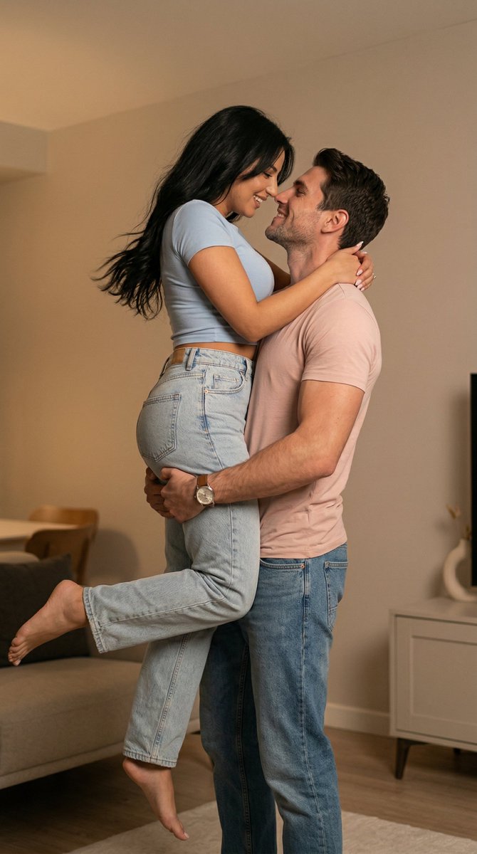Ultra Photoreal Candid Romantic Lift Scene