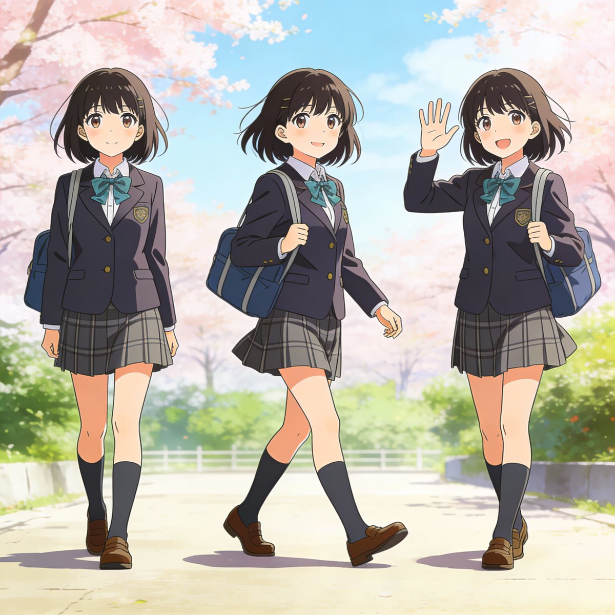 Three-pose anime girl consistency prompt