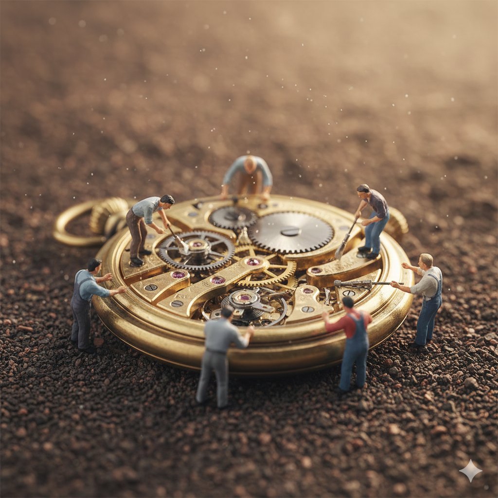 Prompt: Ultra-realistic macro scene depicting tiny restoration