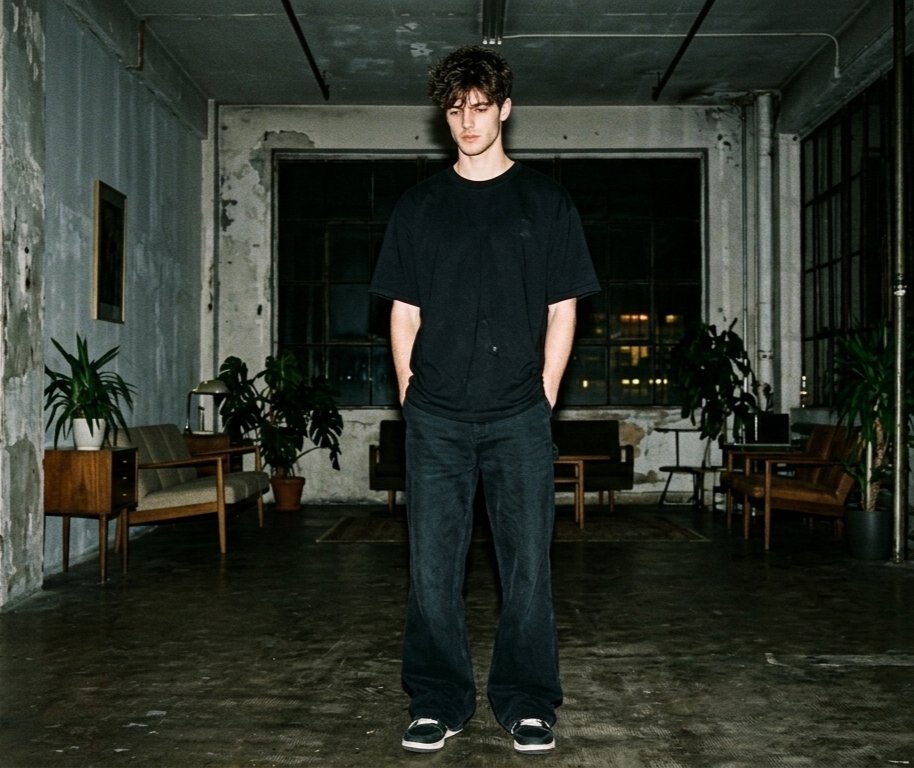 Hyper-realistic Nighttime Fashion Photograph with On-Camera Flash