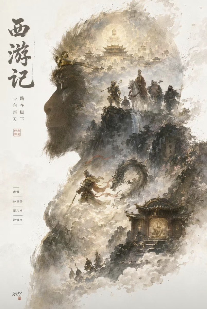 人像海报水彩山优雅