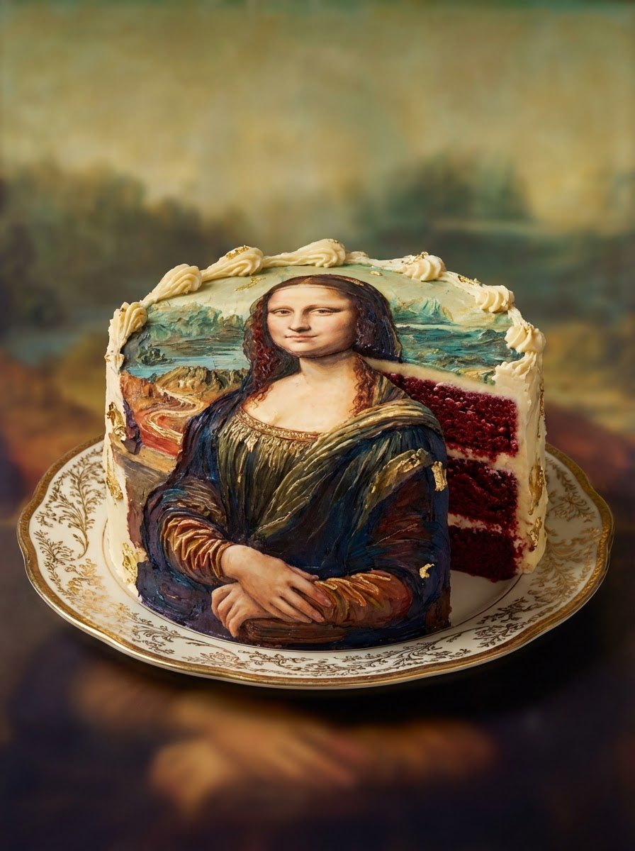 Red Velvet Cake Painting Recreation Food Photography Prompt