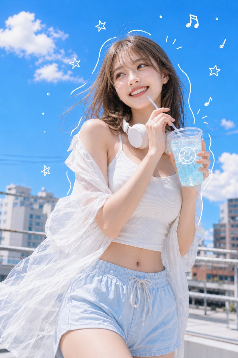 女性胶片手绘城市冷调