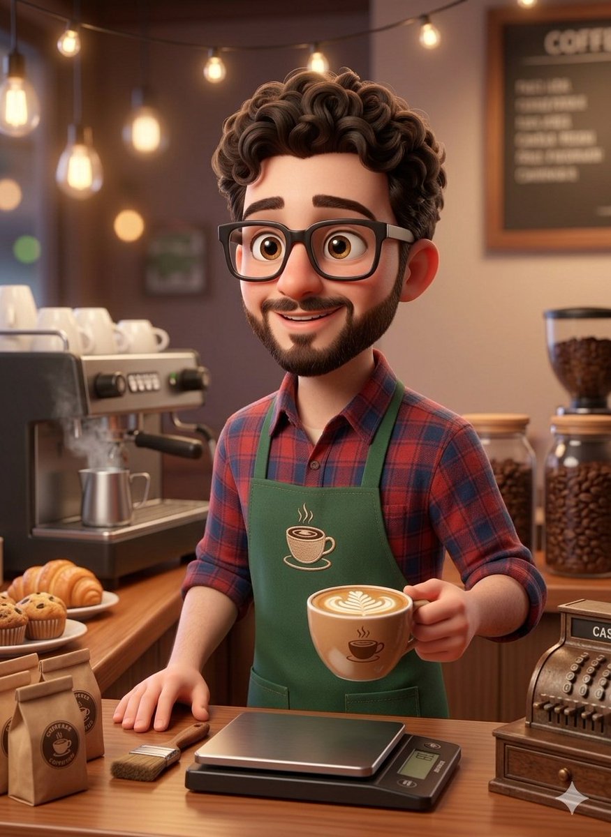 3D Rendered Barista Character in Pixar Style