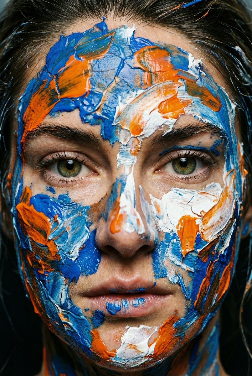 Macro Portrait with Impasto Acrylic Paint Texture