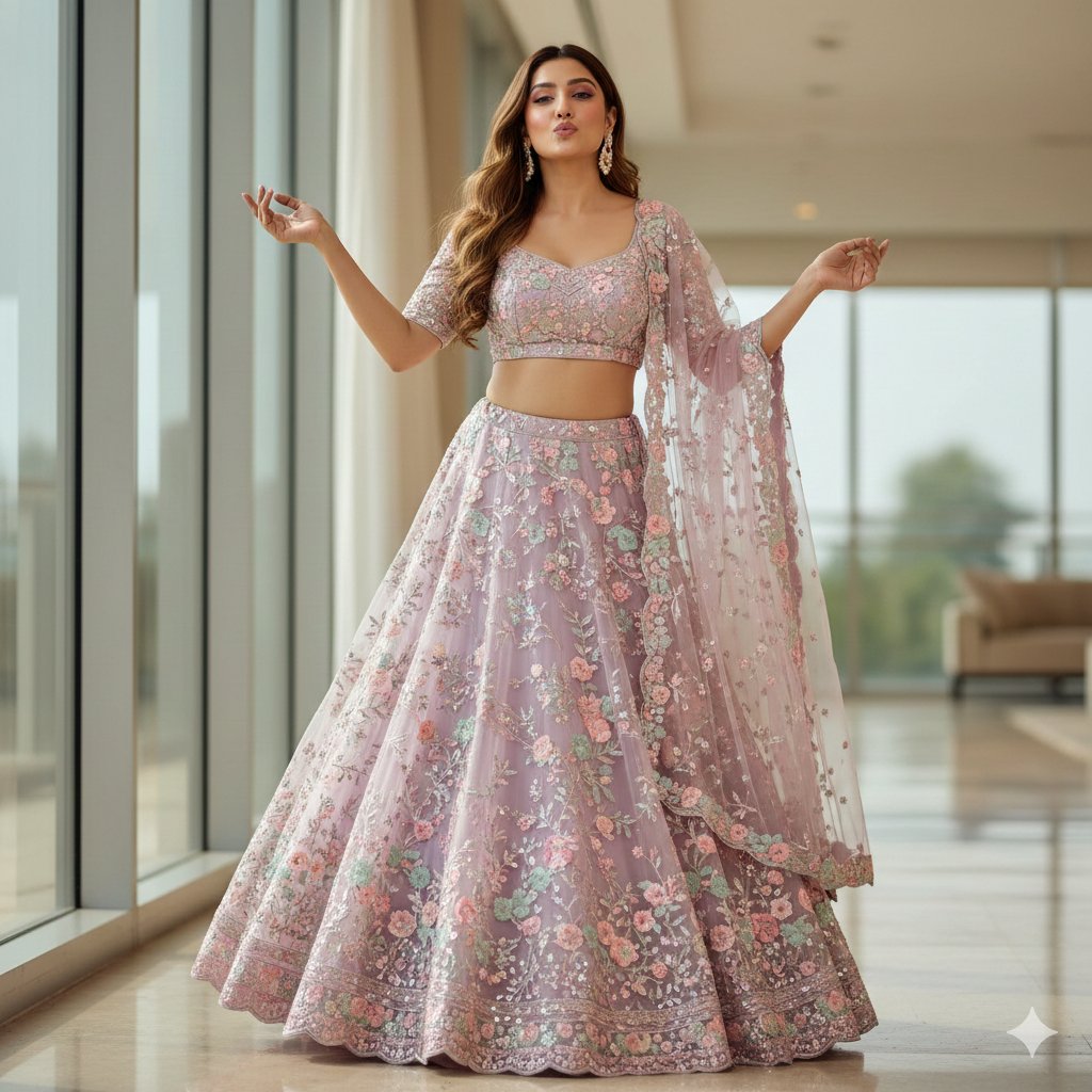 Elegant Indian Lehenga Fashion Photography Prompt