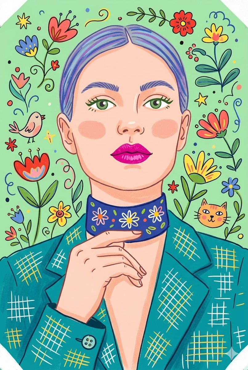 Whimsical Folk-Art Illustration Scene