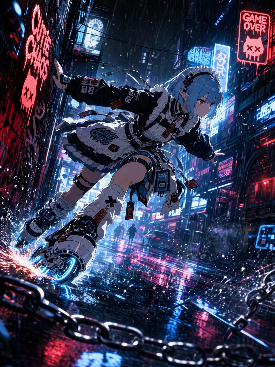 少女动漫插画霓虹赛博朋克